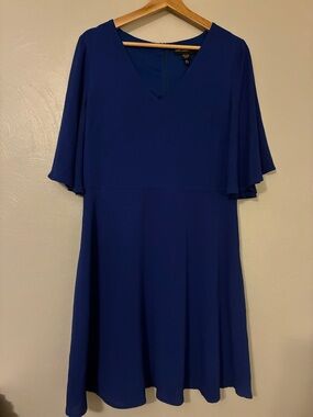 Maggy London Royal Blue V-Neck Midi Dress butterfly sleeves